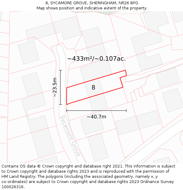 8, SYCAMORE GROVE, SHERINGHAM, NR26 8PG: Plot and title map