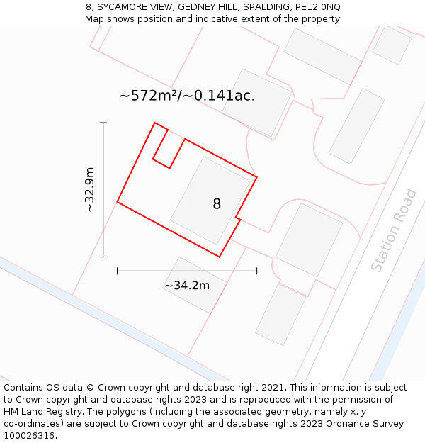 8, SYCAMORE VIEW, GEDNEY HILL, SPALDING, PE12 0NQ: Plot and title map