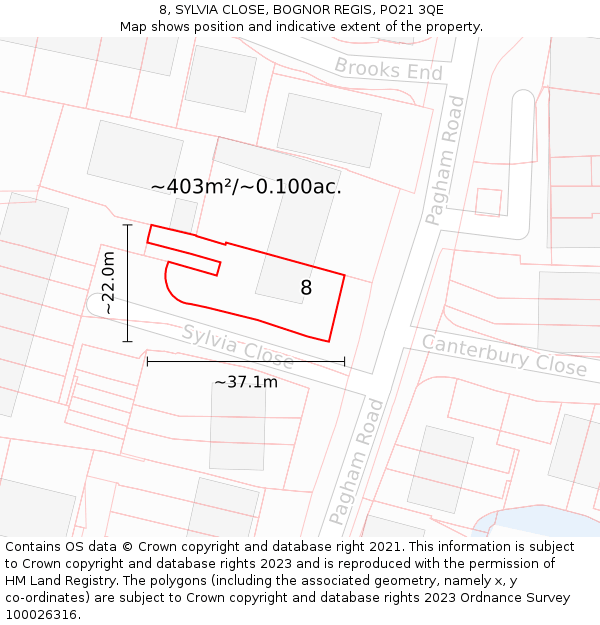 8, SYLVIA CLOSE, BOGNOR REGIS, PO21 3QE: Plot and title map