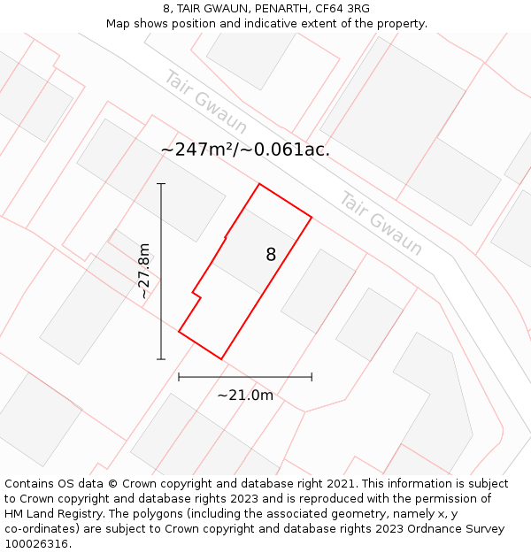 8, TAIR GWAUN, PENARTH, CF64 3RG: Plot and title map