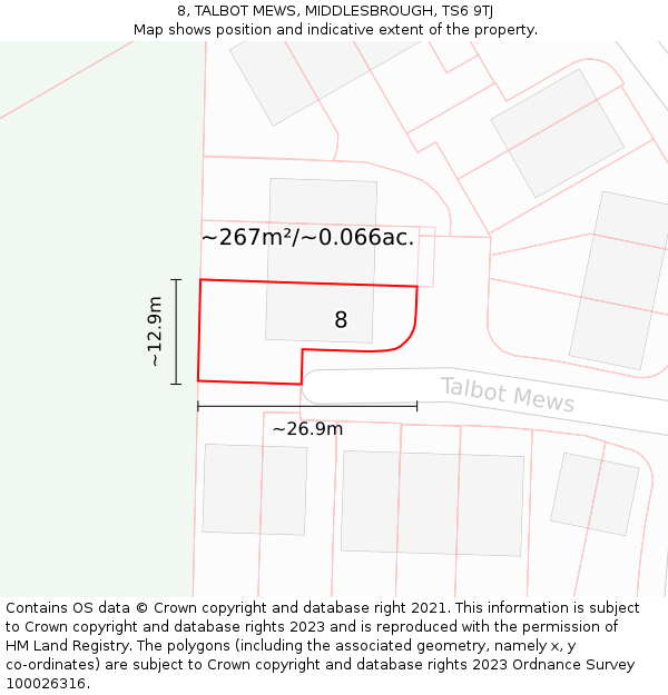 8, TALBOT MEWS, MIDDLESBROUGH, TS6 9TJ: Plot and title map