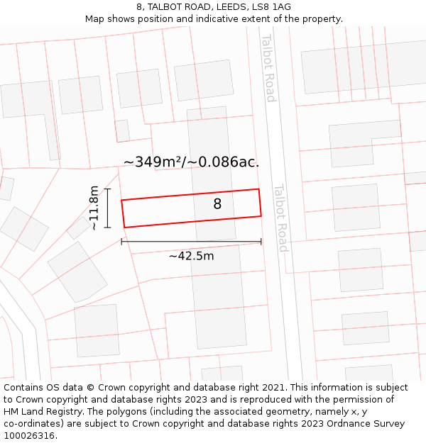 8, TALBOT ROAD, LEEDS, LS8 1AG: Plot and title map