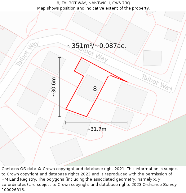 8, TALBOT WAY, NANTWICH, CW5 7RQ: Plot and title map