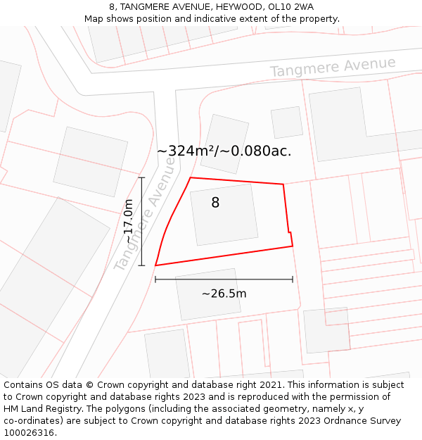 8, TANGMERE AVENUE, HEYWOOD, OL10 2WA: Plot and title map