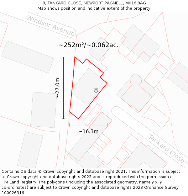 8, TANKARD CLOSE, NEWPORT PAGNELL, MK16 8AG: Plot and title map