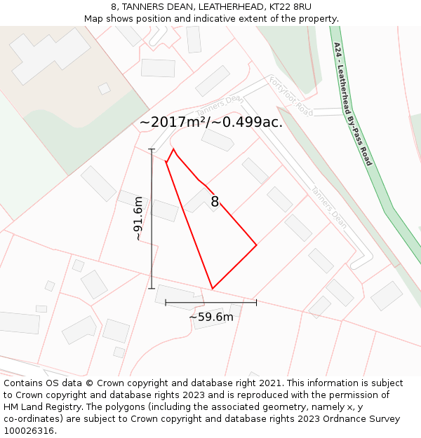 8, TANNERS DEAN, LEATHERHEAD, KT22 8RU: Plot and title map