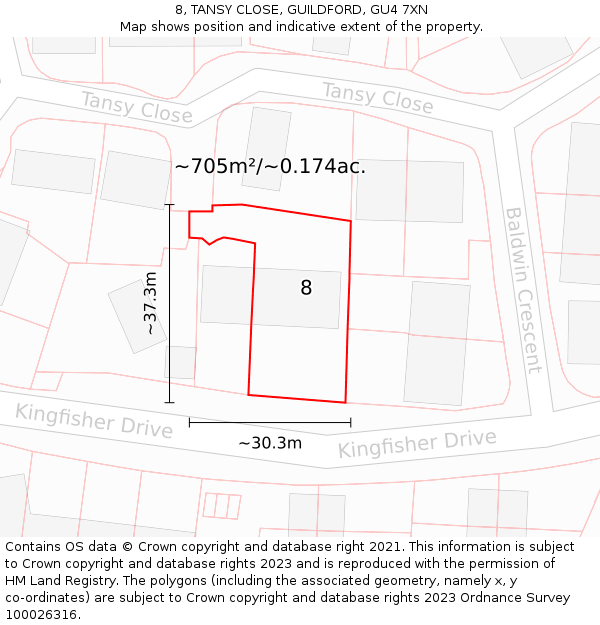 8, TANSY CLOSE, GUILDFORD, GU4 7XN: Plot and title map