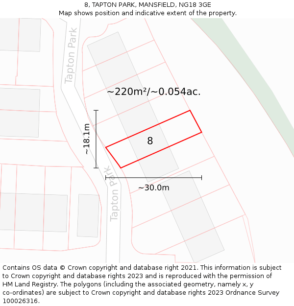 8, TAPTON PARK, MANSFIELD, NG18 3GE: Plot and title map