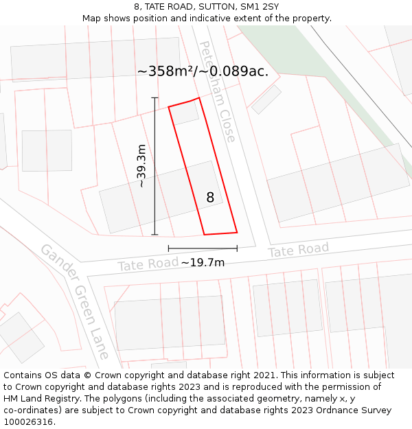 8, TATE ROAD, SUTTON, SM1 2SY: Plot and title map