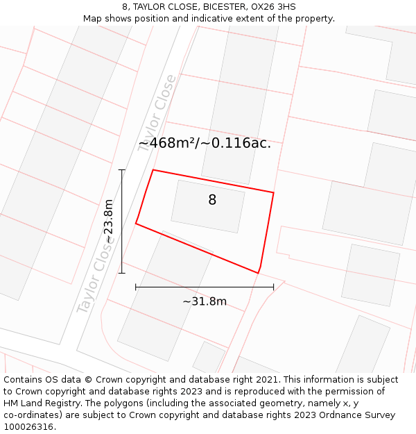 8, TAYLOR CLOSE, BICESTER, OX26 3HS: Plot and title map