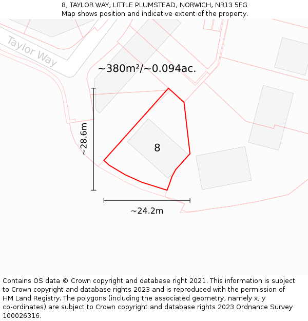 8, TAYLOR WAY, LITTLE PLUMSTEAD, NORWICH, NR13 5FG: Plot and title map