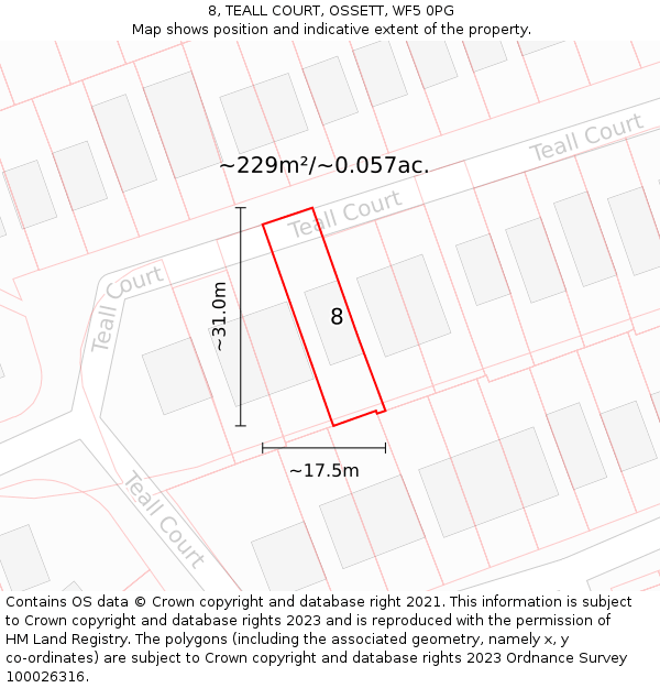 8, TEALL COURT, OSSETT, WF5 0PG: Plot and title map