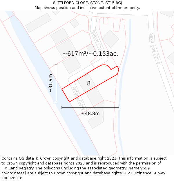 8, TELFORD CLOSE, STONE, ST15 8GJ: Plot and title map