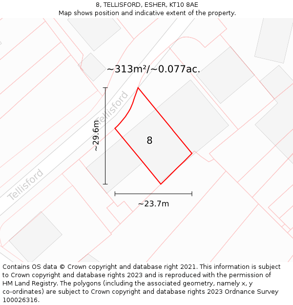 8, TELLISFORD, ESHER, KT10 8AE: Plot and title map