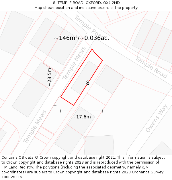 8, TEMPLE ROAD, OXFORD, OX4 2HD: Plot and title map