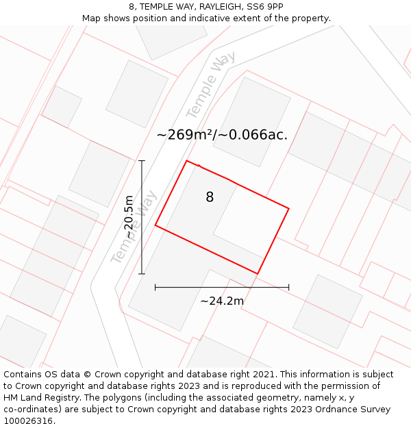 8, TEMPLE WAY, RAYLEIGH, SS6 9PP: Plot and title map