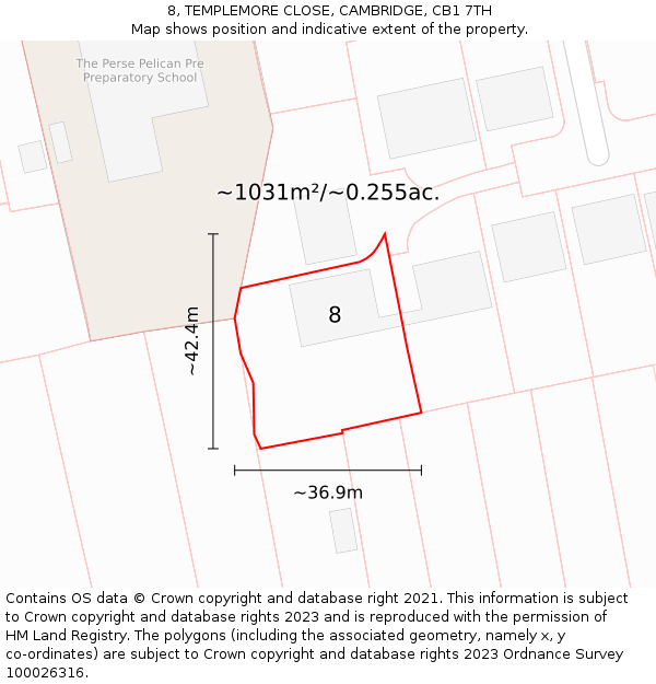 8, TEMPLEMORE CLOSE, CAMBRIDGE, CB1 7TH: Plot and title map