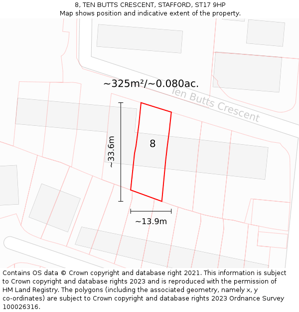 8, TEN BUTTS CRESCENT, STAFFORD, ST17 9HP: Plot and title map