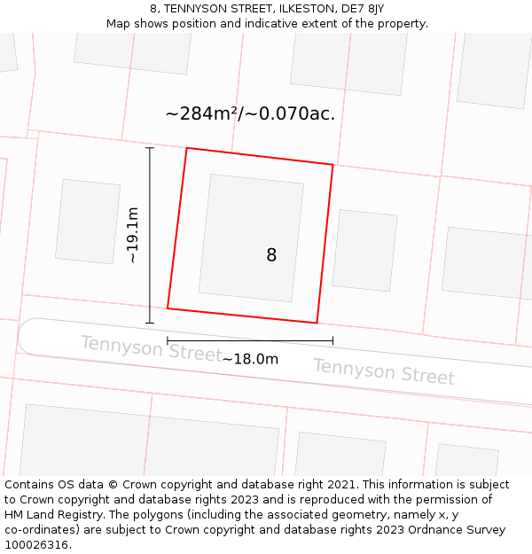 8, TENNYSON STREET, ILKESTON, DE7 8JY: Plot and title map