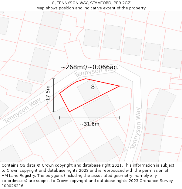 8, TENNYSON WAY, STAMFORD, PE9 2GZ: Plot and title map