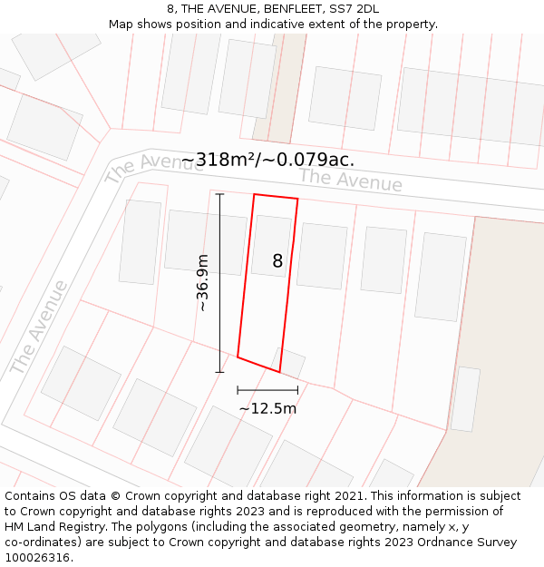 8, THE AVENUE, BENFLEET, SS7 2DL: Plot and title map