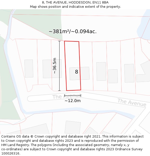 8, THE AVENUE, HODDESDON, EN11 8BA: Plot and title map