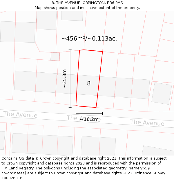 8, THE AVENUE, ORPINGTON, BR6 9AS: Plot and title map