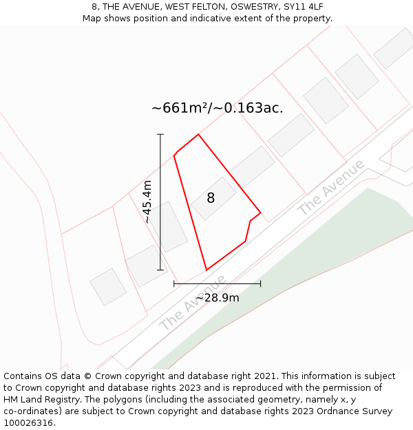 8, THE AVENUE, WEST FELTON, OSWESTRY, SY11 4LF: Plot and title map