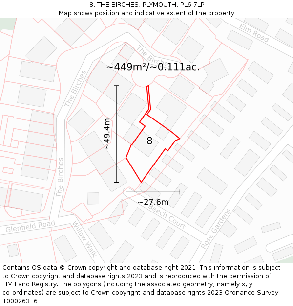 8, THE BIRCHES, PLYMOUTH, PL6 7LP: Plot and title map