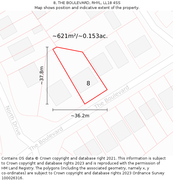 8, THE BOULEVARD, RHYL, LL18 4SS: Plot and title map