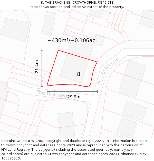 8, THE BRACKENS, CROWTHORNE, RG45 6TB: Plot and title map