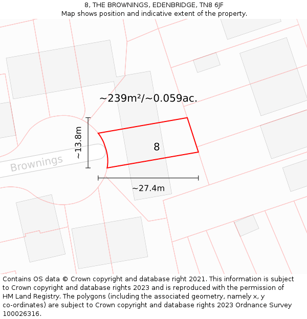8, THE BROWNINGS, EDENBRIDGE, TN8 6JF: Plot and title map