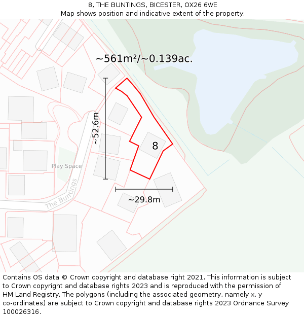 8, THE BUNTINGS, BICESTER, OX26 6WE: Plot and title map