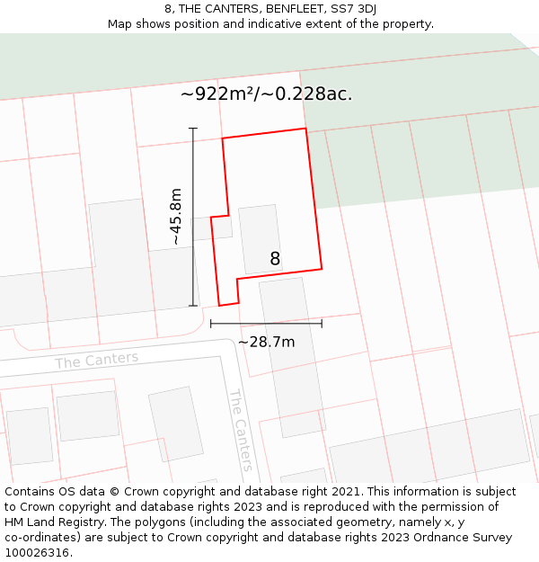 8, THE CANTERS, BENFLEET, SS7 3DJ: Plot and title map