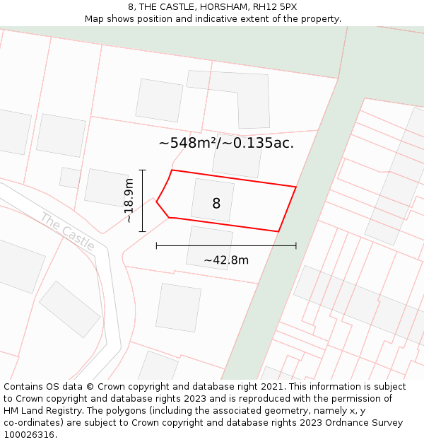 8, THE CASTLE, HORSHAM, RH12 5PX: Plot and title map