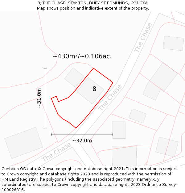 8, THE CHASE, STANTON, BURY ST EDMUNDS, IP31 2XA: Plot and title map