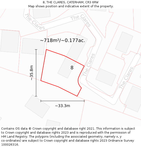 8, THE CLARES, CATERHAM, CR3 6RW: Plot and title map