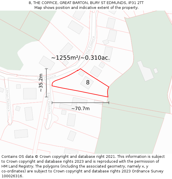 8, THE COPPICE, GREAT BARTON, BURY ST EDMUNDS, IP31 2TT: Plot and title map