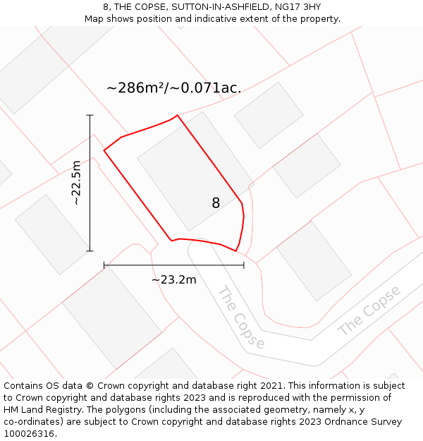 8, THE COPSE, SUTTON-IN-ASHFIELD, NG17 3HY: Plot and title map