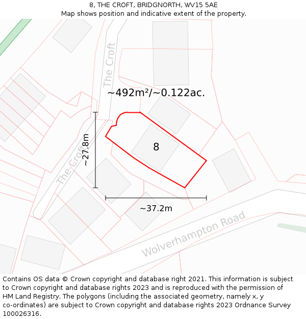 8, THE CROFT, BRIDGNORTH, WV15 5AE: Plot and title map