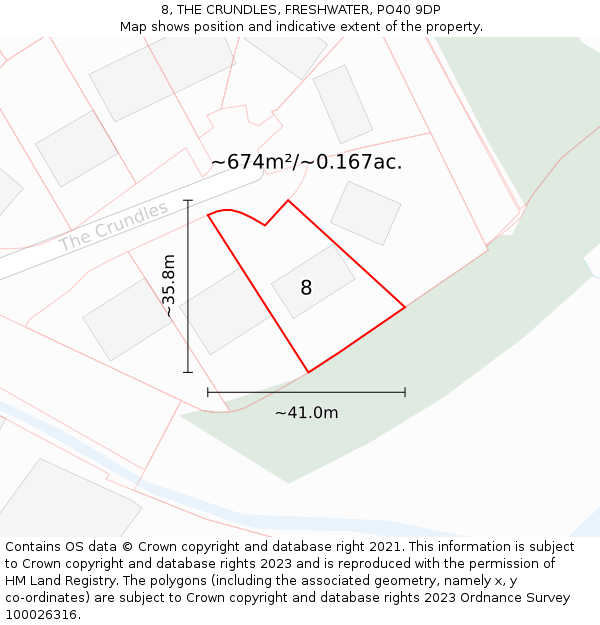 8, THE CRUNDLES, FRESHWATER, PO40 9DP: Plot and title map