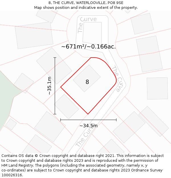 8, THE CURVE, WATERLOOVILLE, PO8 9SE: Plot and title map