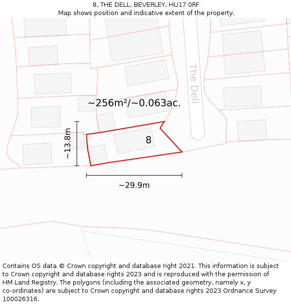 8, THE DELL, BEVERLEY, HU17 0RF: Plot and title map