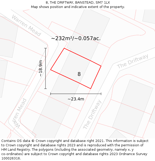 8, THE DRIFTWAY, BANSTEAD, SM7 1LX: Plot and title map