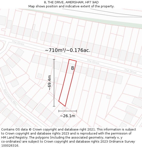 8, THE DRIVE, AMERSHAM, HP7 9AD: Plot and title map