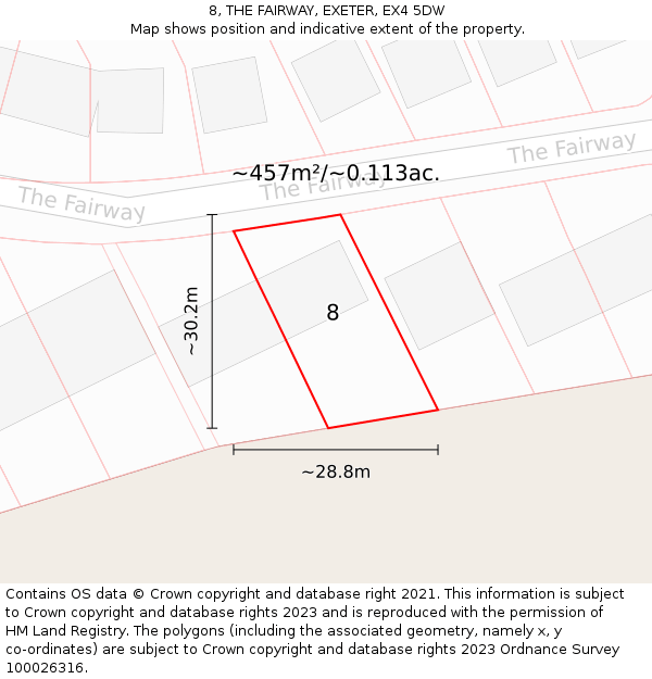 8, THE FAIRWAY, EXETER, EX4 5DW: Plot and title map