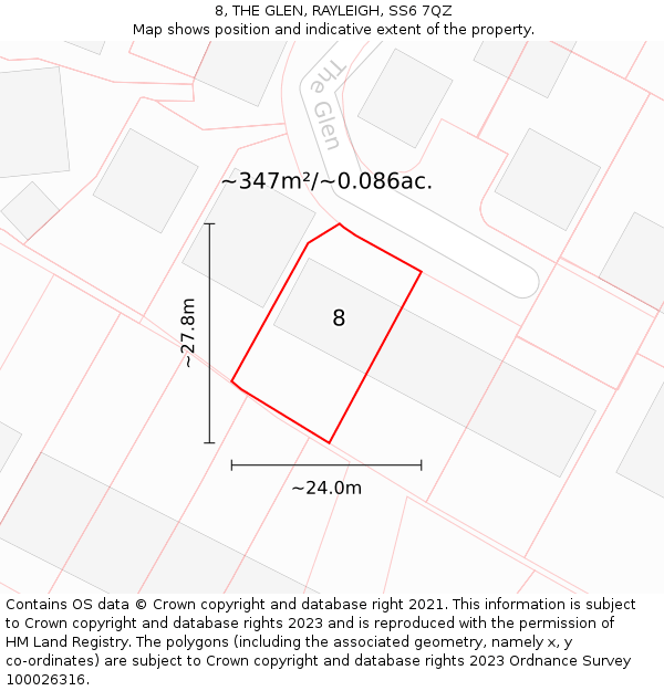 8, THE GLEN, RAYLEIGH, SS6 7QZ: Plot and title map