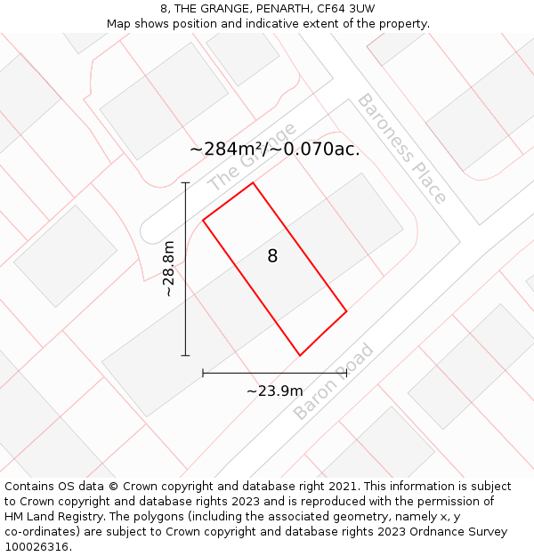 8, THE GRANGE, PENARTH, CF64 3UW: Plot and title map