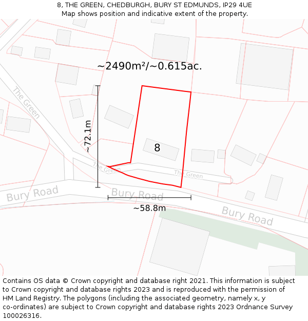 8, THE GREEN, CHEDBURGH, BURY ST EDMUNDS, IP29 4UE: Plot and title map