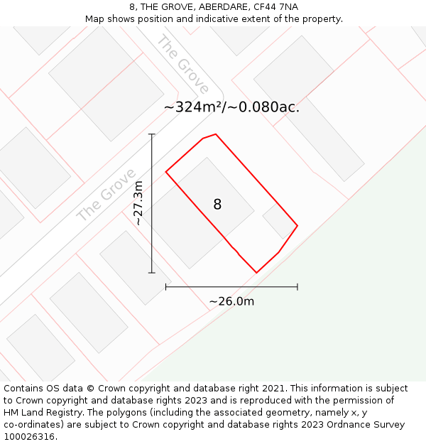 8, THE GROVE, ABERDARE, CF44 7NA: Plot and title map